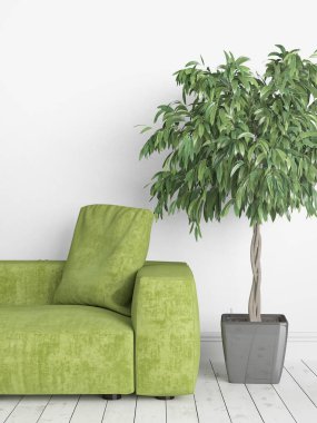 Modern parlak iç. 3D render