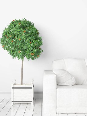 Modern parlak iç. 3D render