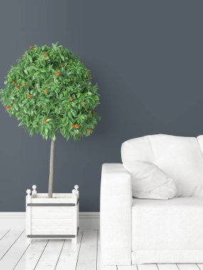 Modern parlak iç. 3D render