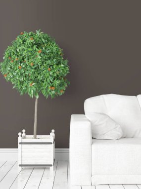 Modern parlak iç. 3D render