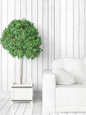 Modern parlak iç. 3D render