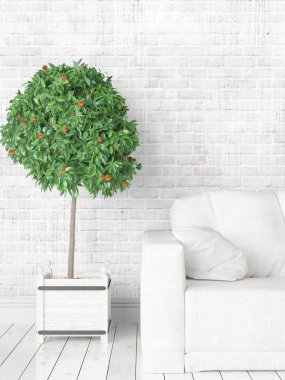 Modern parlak iç. 3D render