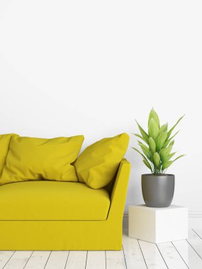 Modern parlak iç. 3D render