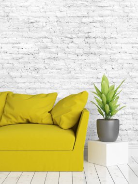 Modern parlak iç. 3D render