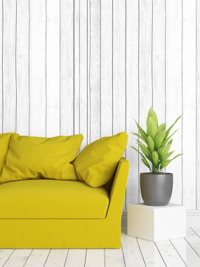 Modern parlak iç. 3D render