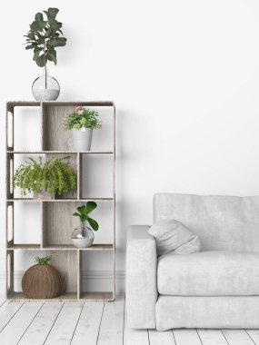 Modern parlak iç. 3D render