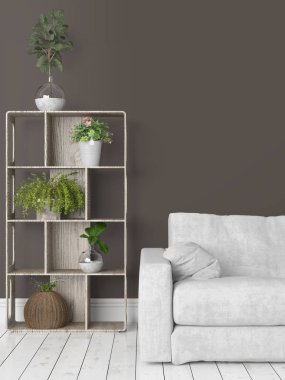 Modern parlak iç. 3D render