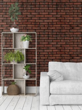 Modern parlak iç. 3D render