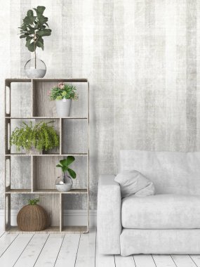 Modern parlak iç. 3D render