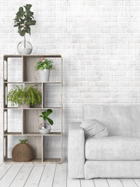 Modern parlak iç. 3D render