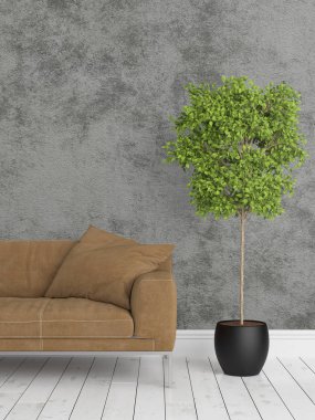 Modern parlak iç. 3D render