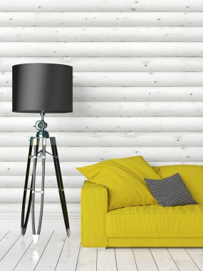 Modern parlak iç. 3D render