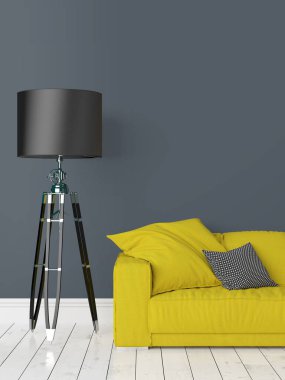 Modern parlak iç. 3D render
