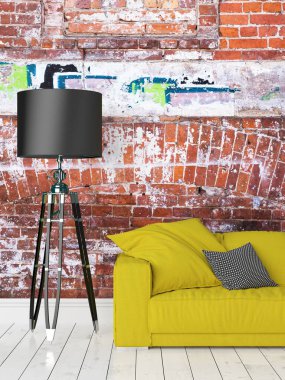 Modern parlak iç. 3D render