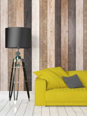 Modern parlak iç. 3D render