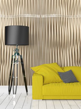 Modern parlak iç. 3D render