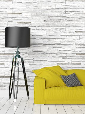 Modern parlak iç. 3D render