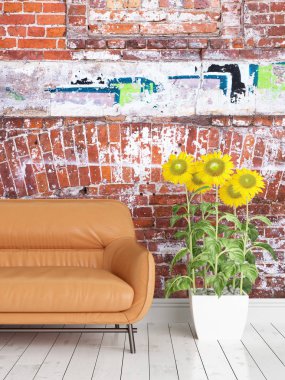 Modern parlak iç. 3D render