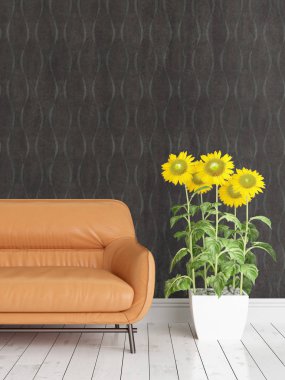 Modern parlak iç. 3D render