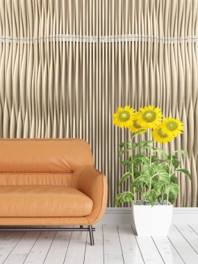 Modern parlak iç. 3D render