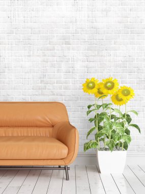 Modern parlak iç. 3D render