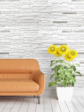 Modern parlak iç. 3D render