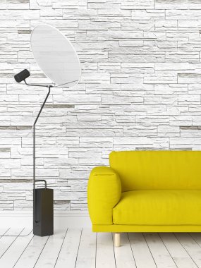 Modern parlak iç. 3D render