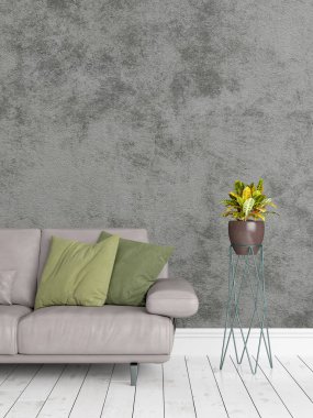 Modern parlak iç. 3D render