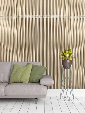 Modern parlak iç. 3D render