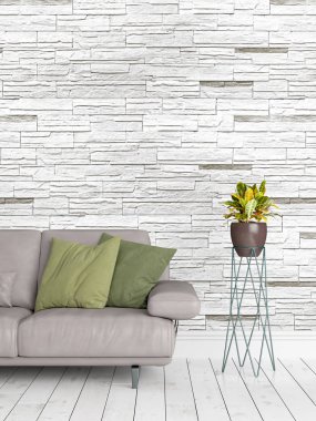 Modern parlak iç. 3D render