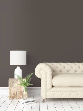 Modern parlak iç. 3D render