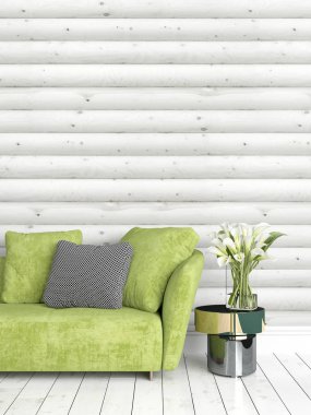 Modern parlak iç. 3D render