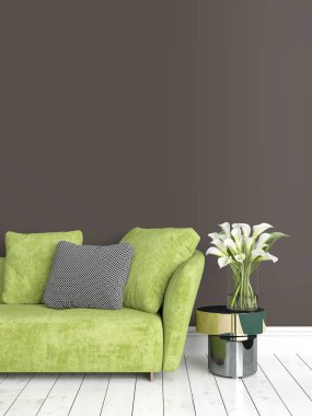 Modern parlak iç. 3D render