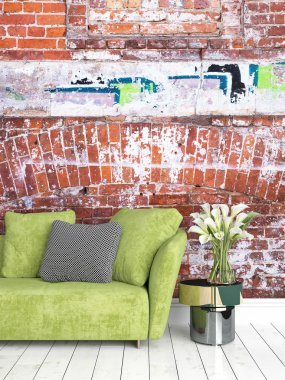 Modern parlak iç. 3D render