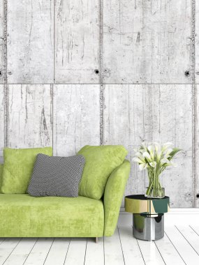 Modern parlak iç. 3D render