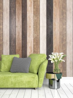 Modern parlak iç. 3D render