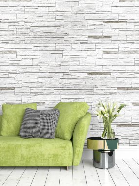 Modern parlak iç. 3D render