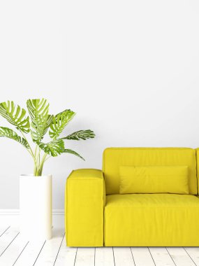 Modern parlak iç. 3D render