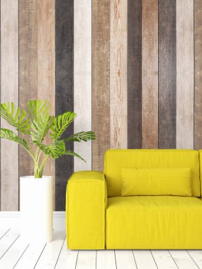 Modern parlak iç. 3D render