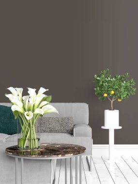 Modern parlak iç. 3D render