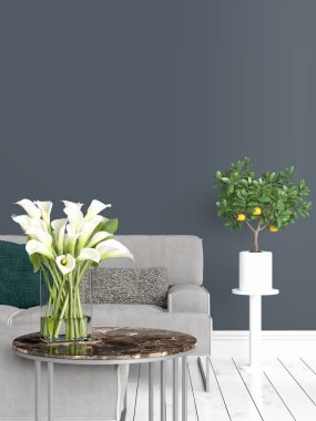 Modern parlak iç. 3D render