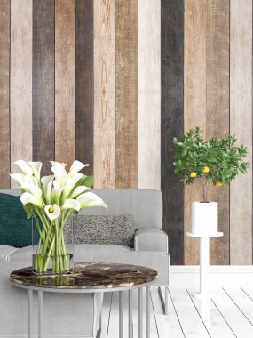 Modern parlak iç. 3D render