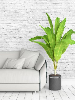 Modern parlak iç. 3D render