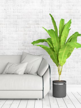 Modern parlak iç. 3D render