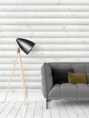 Modern parlak iç. 3D render