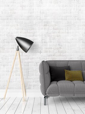 Modern parlak iç. 3D render