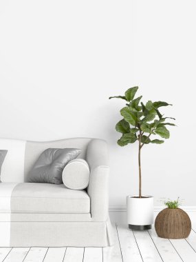 Modern parlak iç. 3D render