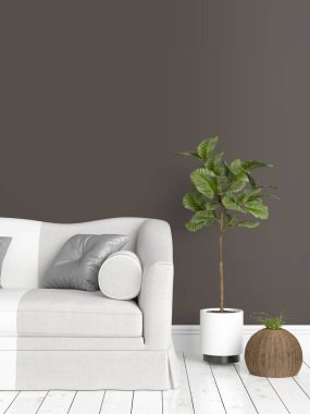 Modern parlak iç. 3D render