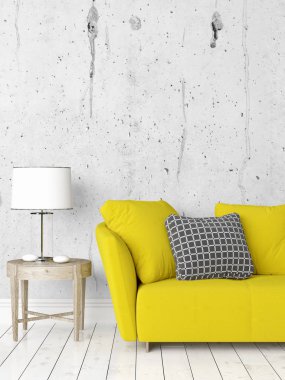 Modern parlak iç. 3D render