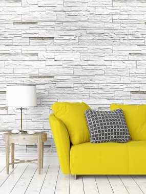 Modern parlak iç. 3D render